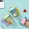 B70-9160 plastic sports water cup, fun double-drinking cup, children's cup, student cup, rope for outings, portable shoulder strap details Picture